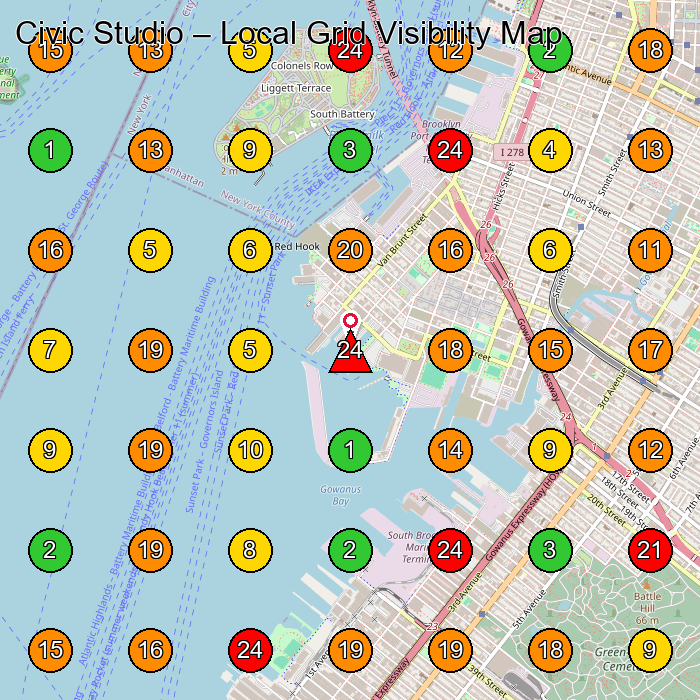 Civic Studio Hair Salon GeoGrid ranking map for Brooklyn NY